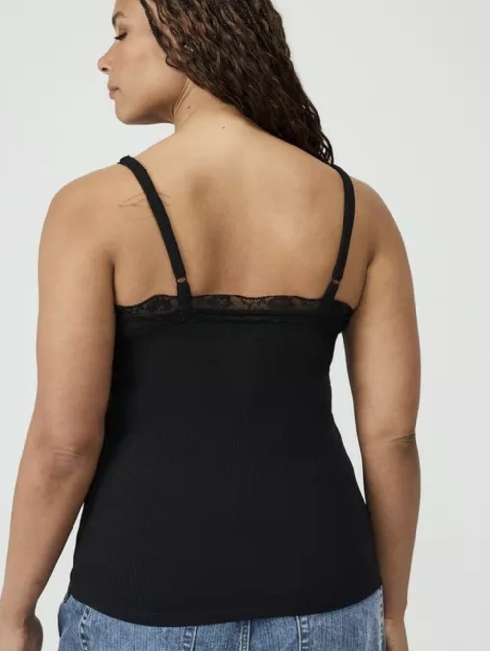Torrid Black Lace-Trim Ribbed Cami Tank Top - Picture 2 of 3